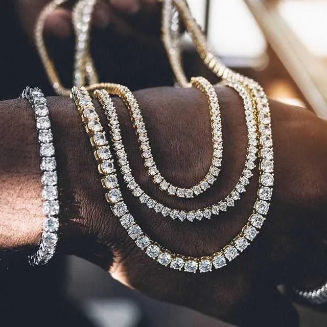 Biżuteria hip -hopowa lodowa 18 -karatowa złota srebrna mosiężna cyrkon diamentowy łańcuch tenisowy CZ Naszyjnik dla mężczyzn