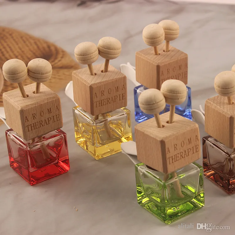 Car Perfume Bottles Home Accents Glass Beech Wood Cover Aroma