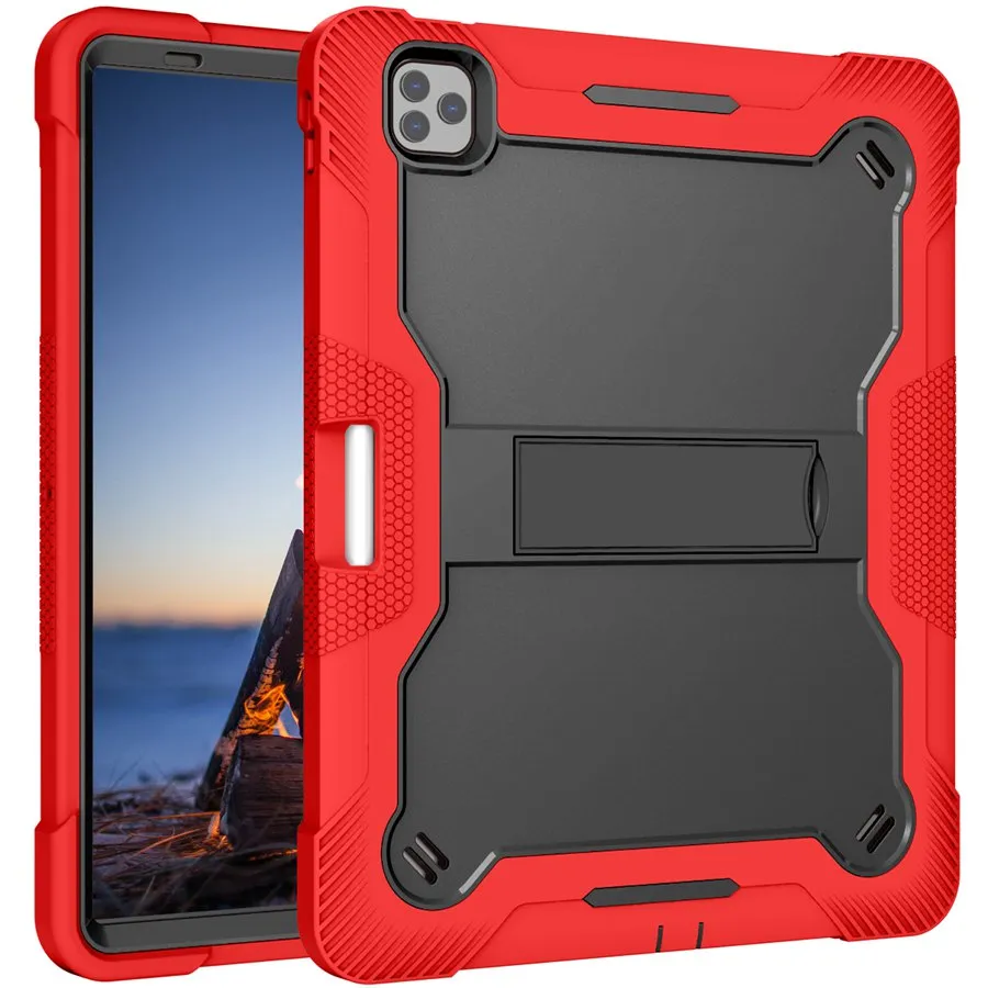 Estuche protector pesado de 3 capas con portalápices PC duro a prueba de golpes + Funda de silicona suave Estuches con soporte para iPad Air 4 / Air 5 10.9 / iPad Pro 11 4th Gen / 3rd Gen / 2nd Gen