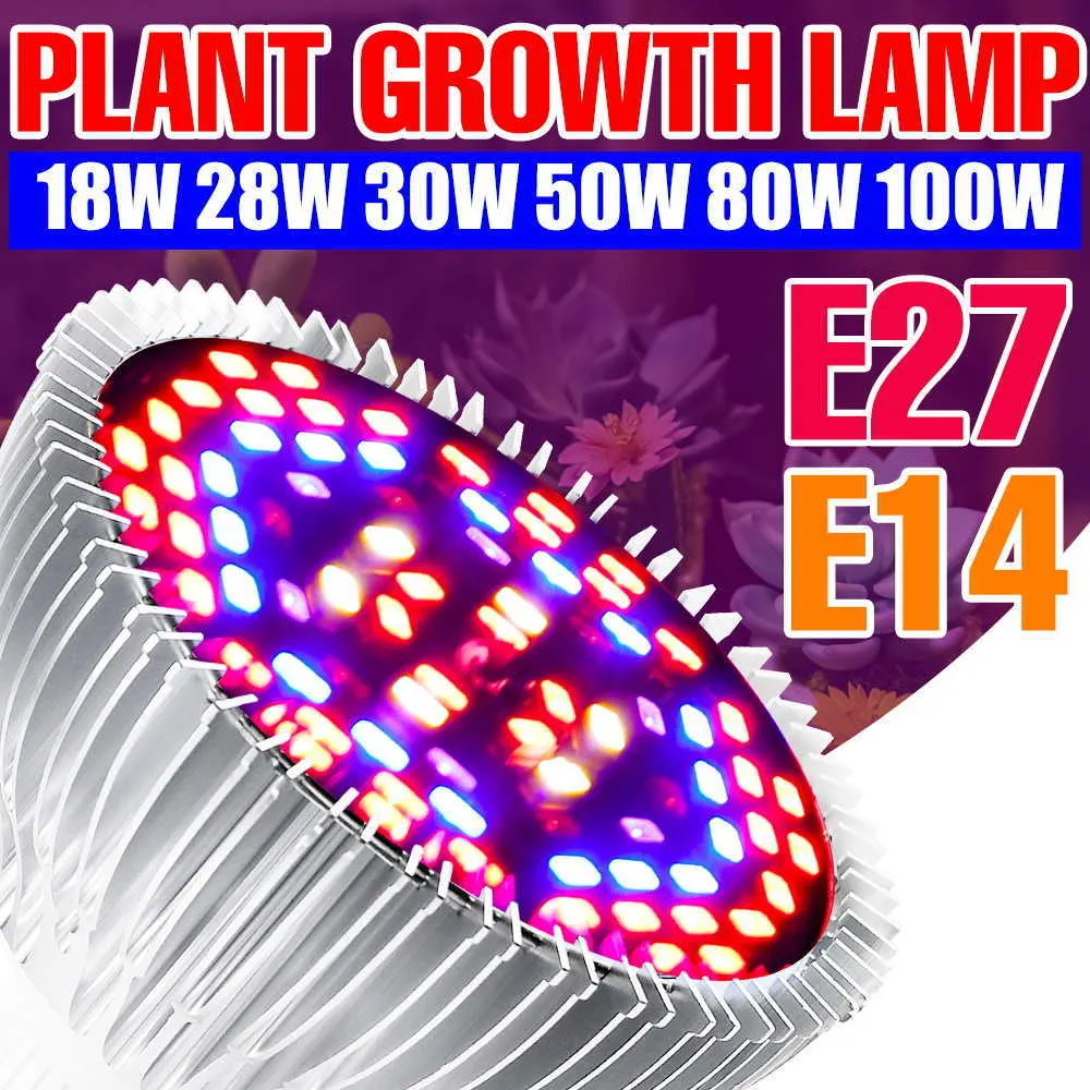 Grow Lights LED Grow Bulbs E27 Plant Light 220V Full Spectrum Phytolamps E14 Hydroponic Fitolampy 18W 28W 30W 50W 80W 100W Indoor Seeds Lamp P230413