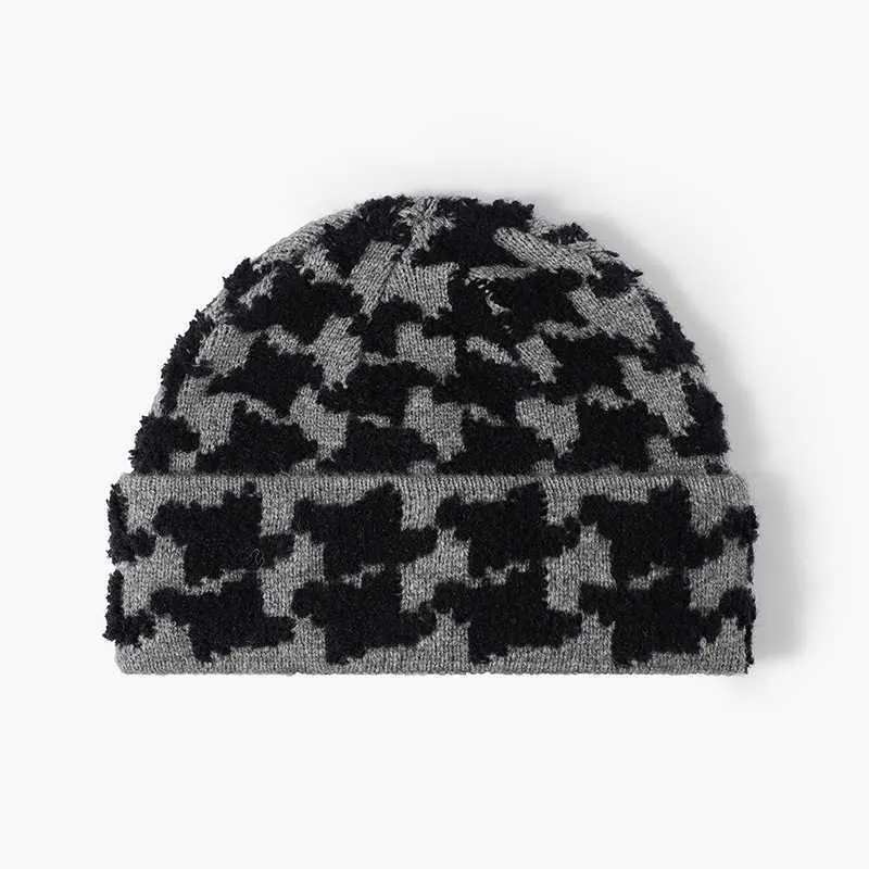 Beanie Skull Caps Woolen Hat Women's Autumn and Winter New Versatile Jacquard Colored Cold Hat Big Head for Outdoor Warmth Thickened Knitted Hat