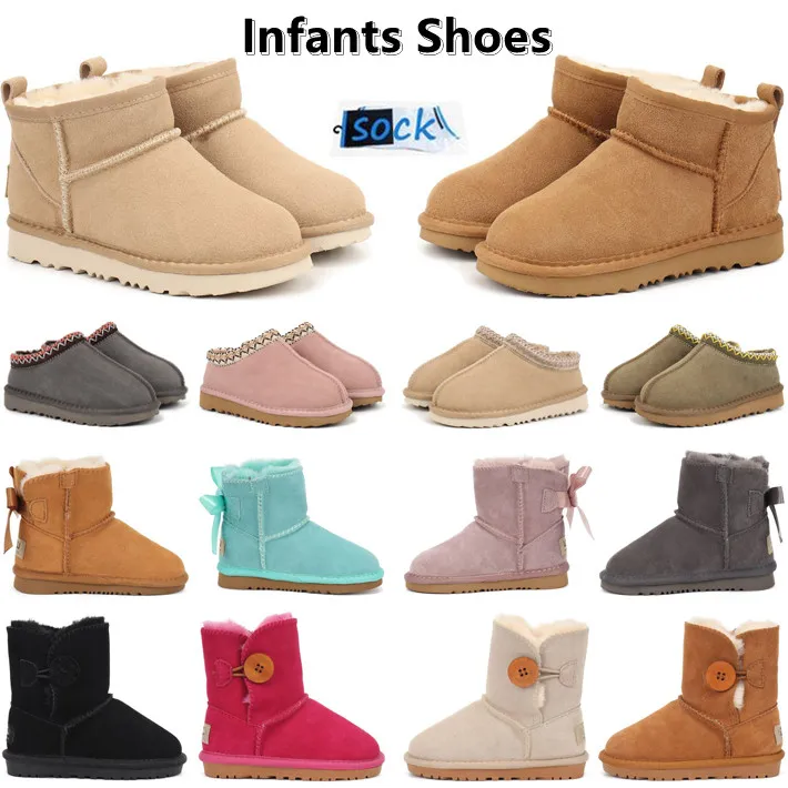 Klassische Kleinkinder Kinderstiefel Tasman Kid Hausschuhe Junge Mädchen und Babys Leder Winter Schnee Ultra Mini Booties Kinder Kleinkind Fell Pelzig Solide Tazz Stiefel mit Schleifen Knopf