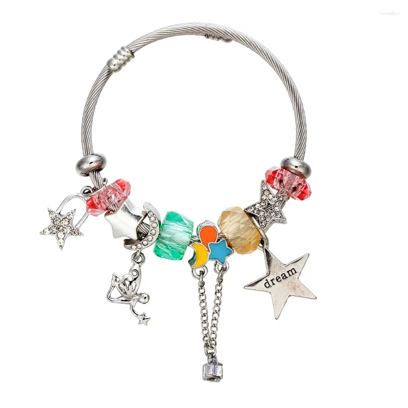 Charm Bracelets VIOVIA Design Stainless Steel Bangles Cute Colorful Moon Star Pendant Charms Beaded Bracelet Jewelry Making Valentines Gift