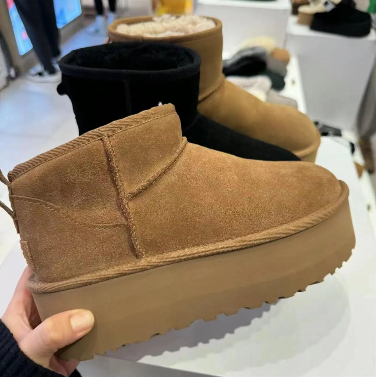 Ultra Mini Plateaustiefel Designer Damen Winter Knöchel Australien Schneestiefel Dicke Unterseite Echtleder Warme flauschige Stiefeletten mit Fell Größe 35-44