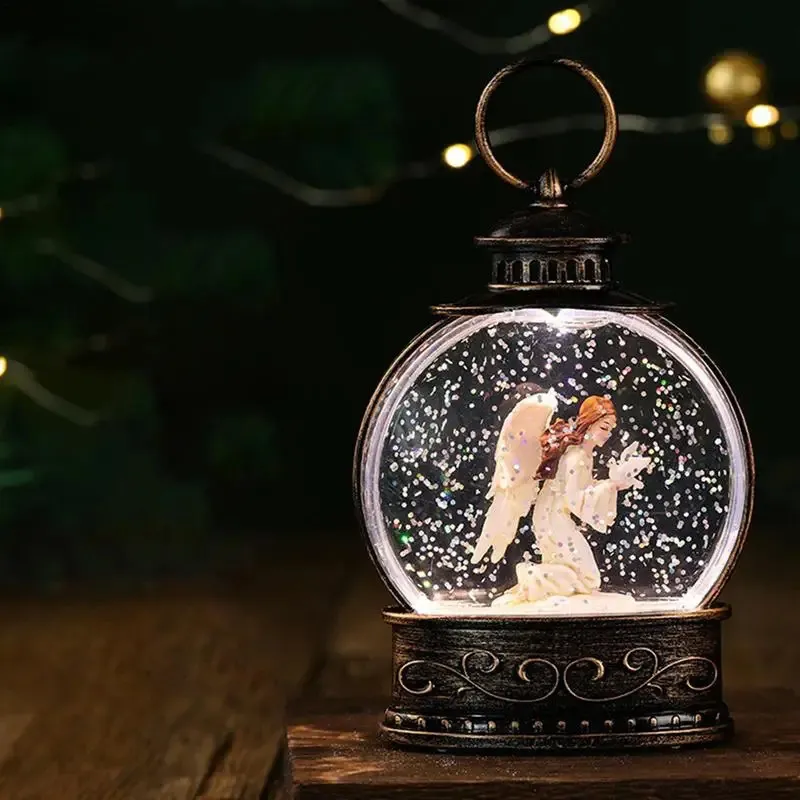 Juldekorationer Jul Snow Globes Lantern upplyst transparent kristallkula med virvlande glitter juldekoration för hem Navidad gåva 231113