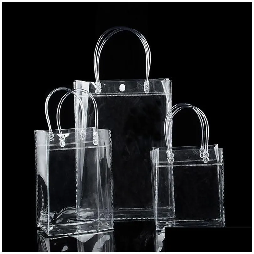 Подарочная упаковка ПВХ Пластиковые пакеты с ручками вина упаковка прозрачная сумочка для вечеринки сумок мода кнопка PP LX2271 Доставка доставки домой ga dhhoa