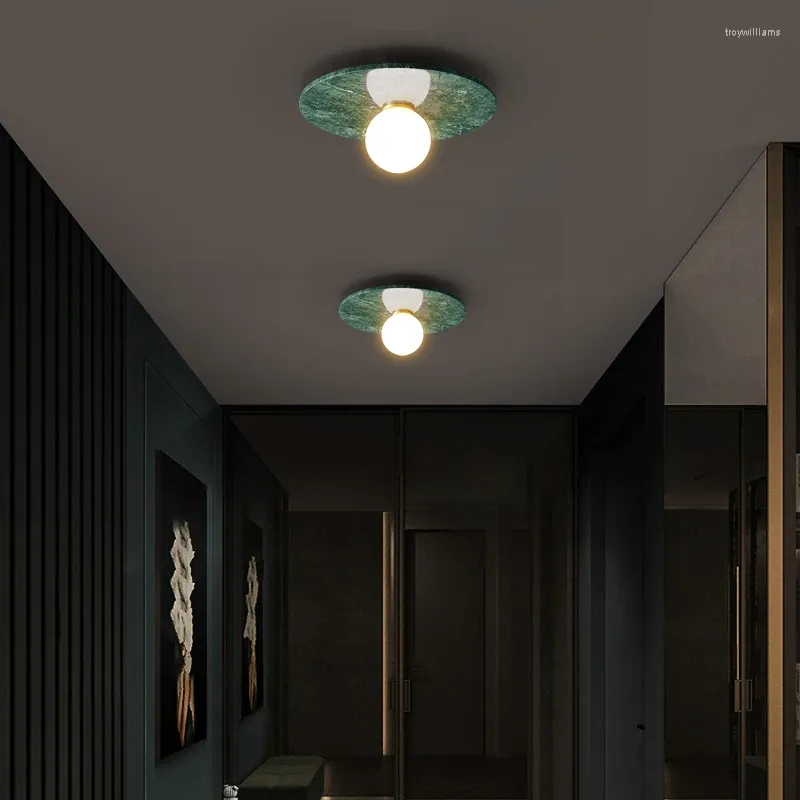 Światła sufitowe Lekkie luksusowe minimalistyczna marmurowa lampa nordycka domowa sypialnia korytarz korytarz balkonowy wszystkie miedziane lampy