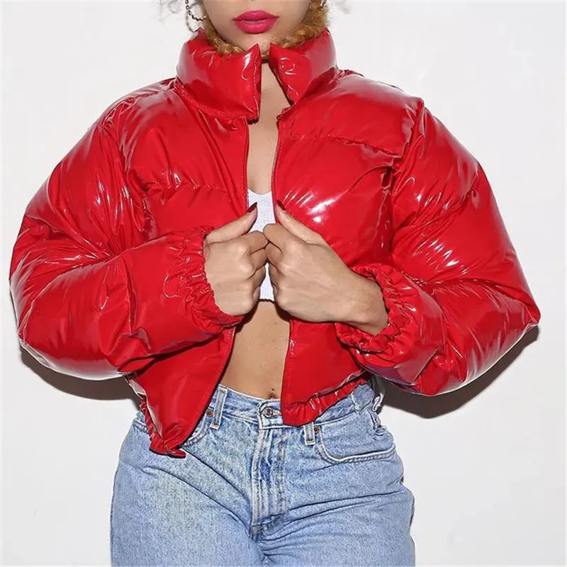 Winter Women Seamless Down Parka Puloru Puffer Jacket With Long Sleeves Zip Up Stand Collar Cropped Bubble Coats Shiny Metallic Quilted Design Style 231113 From Deng02 23.06 DHgate.Com