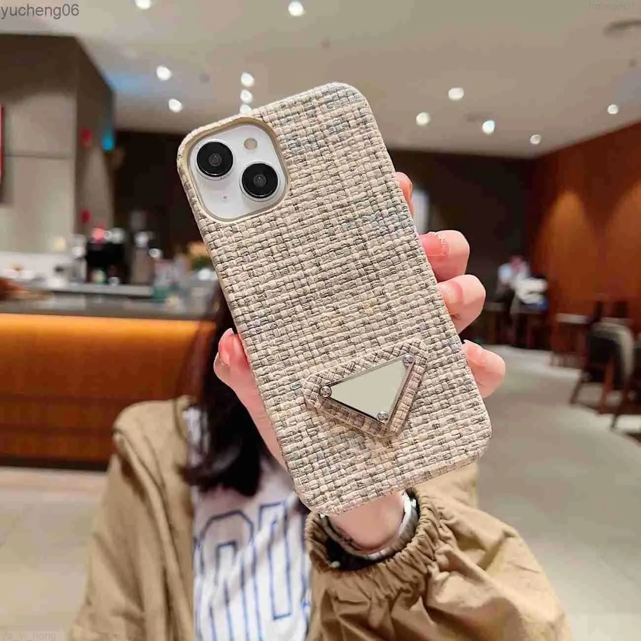 Designers iPhone case premium woven pattern phone case ins cute triangle label for 14 pro max luxurys fashion 12/13pro max iPhone case nice