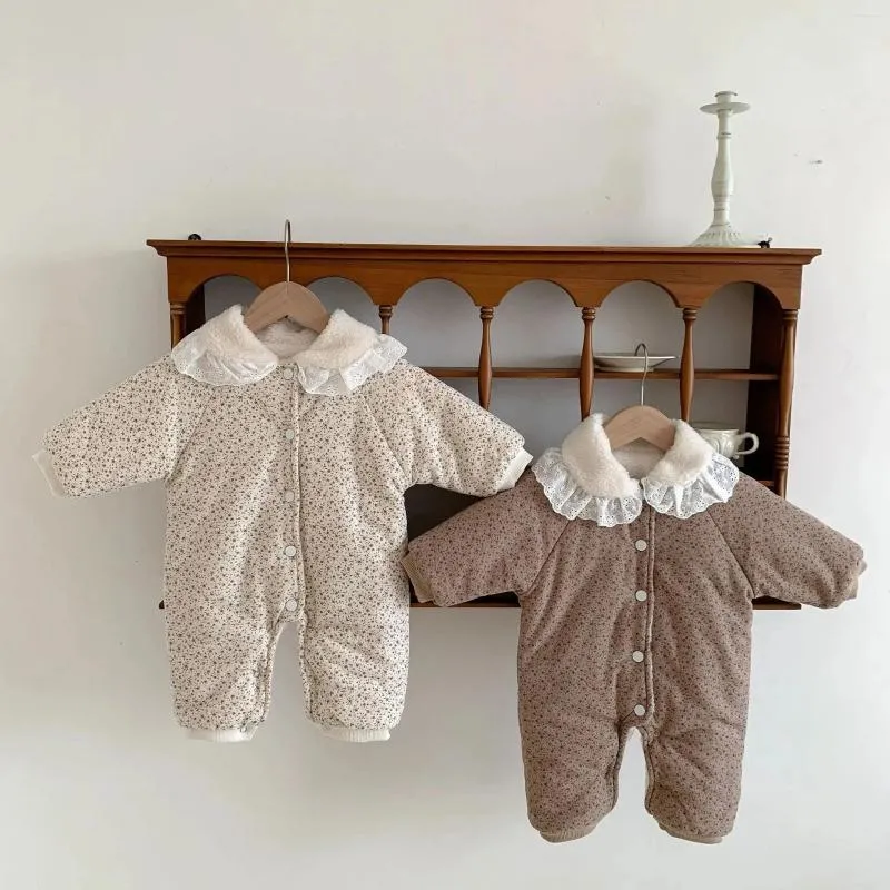 Kläderuppsättningar 2023 vinterplysch förtjockar baby romper småbarn flickor pojkar jumpsuit one-bitar bodysuits vadderad förtjockad krypning kostym