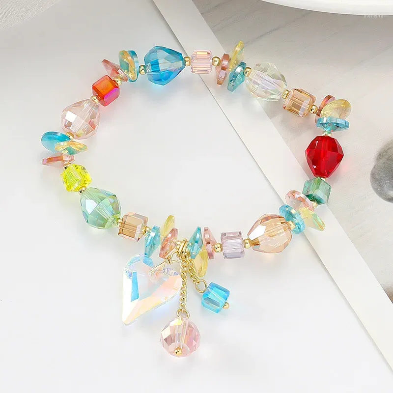 Link Bracelets CARLIDANA Creative Lucky Charms Stretch Bracelet Bangles Colorful Irregular Heart Crystal Beads For Women Jewelry