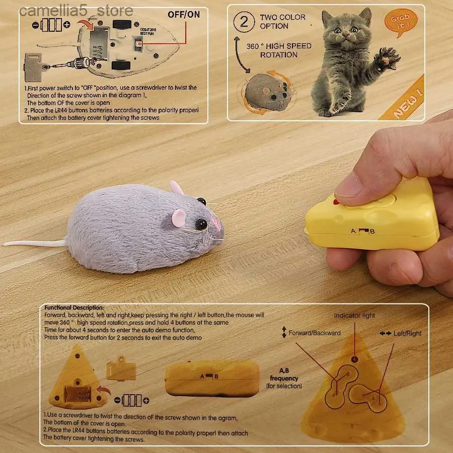 Elétrico / RC Animais Controle Remoto Eletrônico Sem Fio Rato De Pelúcia RC Mouse Brinquedo Quente Reunindo Emulação Brinquedos Rato para Gato Cachorro Joke Truque Assustador Brinquedos Q231114