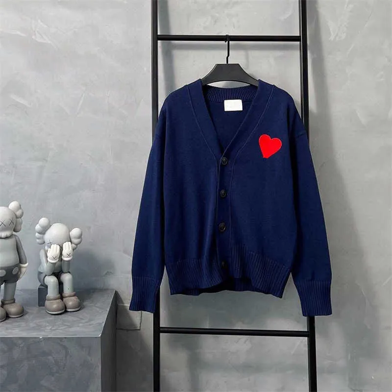 Amisweater Street Fashion Cardigan con bottoni Hip Hop Amishirt per uomo e donna Love Ricamo Maglione a maniche lunghe aderente ampio Am i 7i69