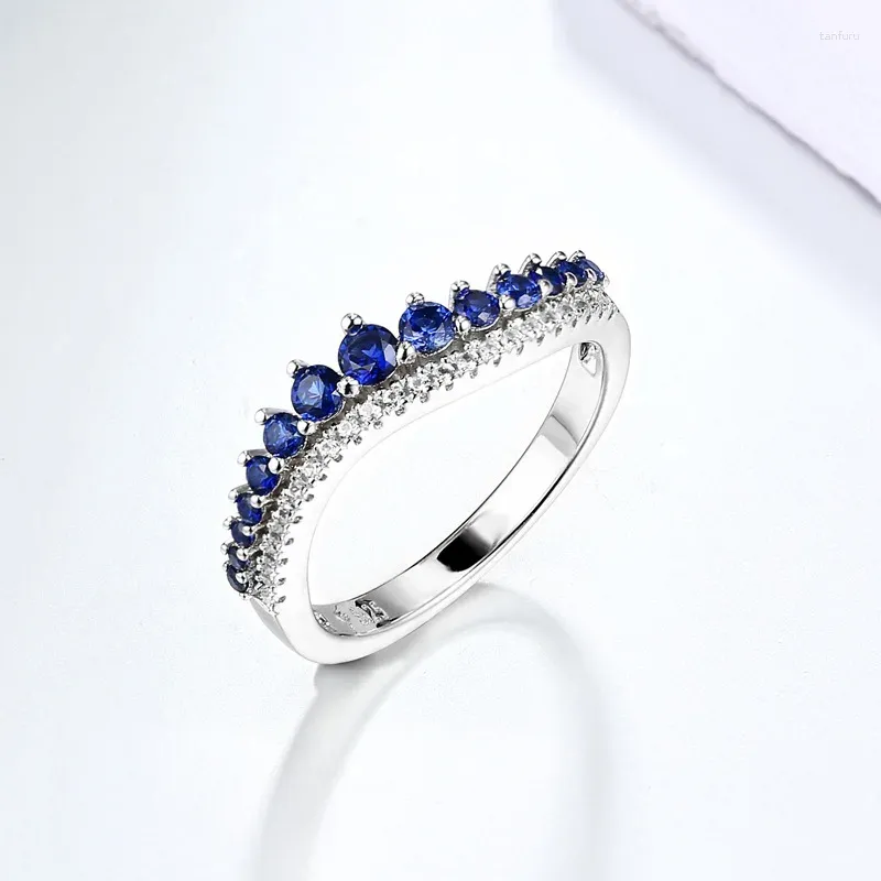 Anéis de cluster Lab Grown Sapphire Zircon Eternity Anel para Mulheres 925 Sterling Silver Blue Gemstone Casamento Noivado Banda Atacado Presente