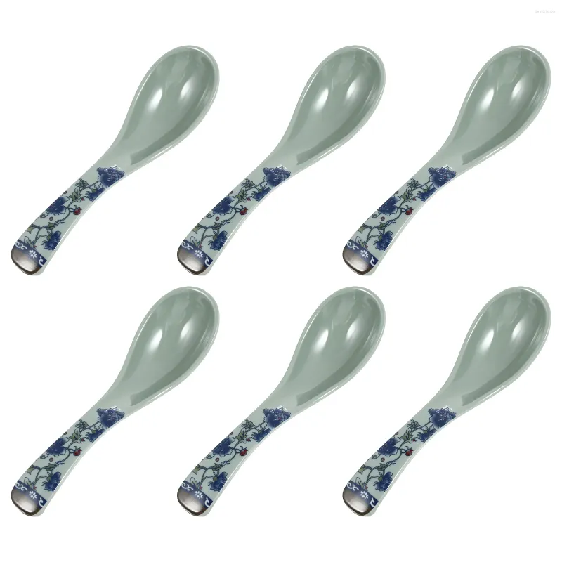 Colheres 6 Pcs Decorar Anti Cerâmica Azul Colher Branca Mel Sobremesa Melamina Cozinha Sopa