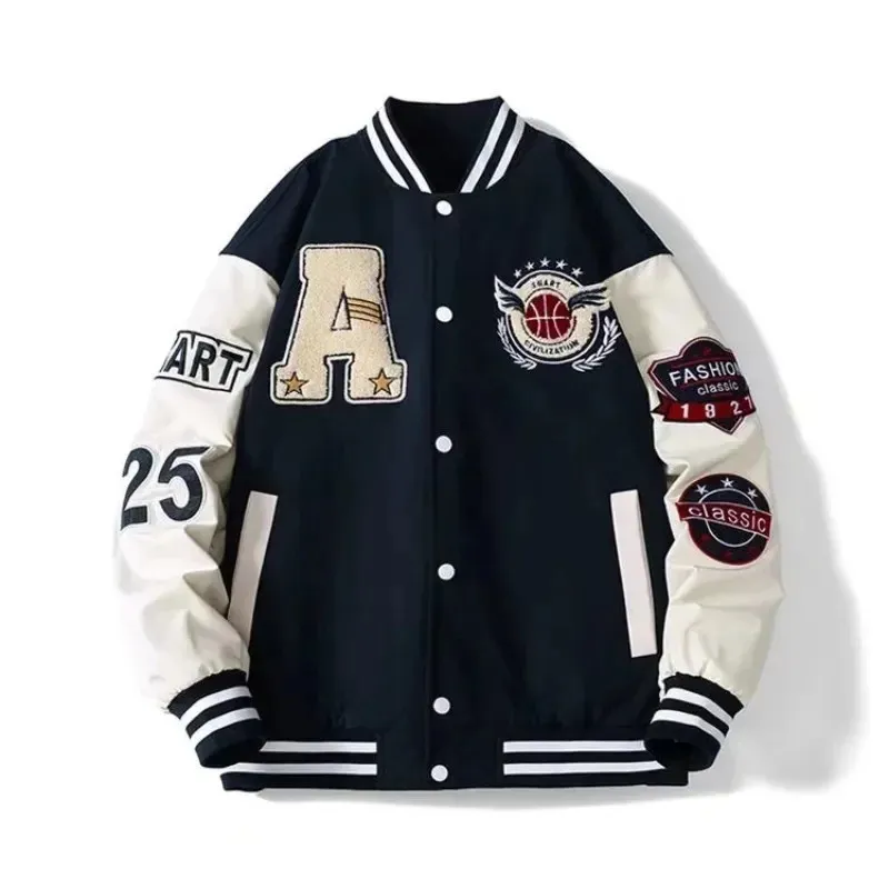 Harajuku Bone Letter Patchwork Leather Varsity Baseball Harajuku Bone Letter Patchwork Leather Varsity Baseball