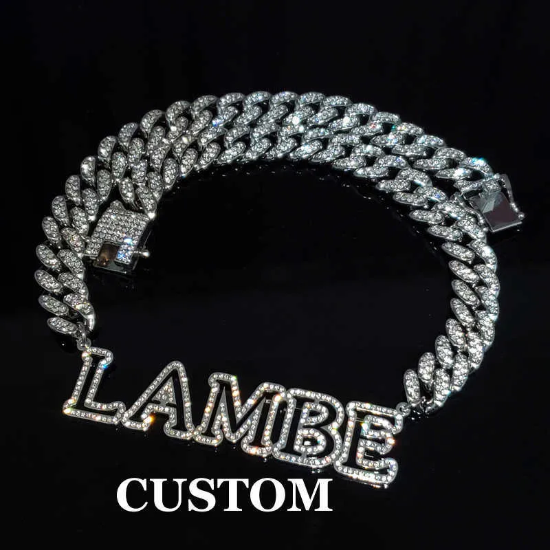 Colares pendentes Colar de aço inoxidável personalizado colar oco de palavra colar de palavras com strass em cadeia cubana para homens mulheres jóias de hip hop t230413