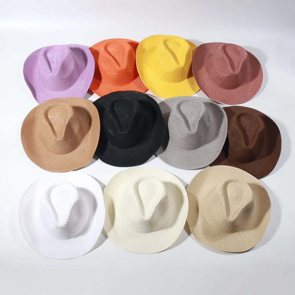 Men Top Hat Summer Jazz Hats Female Panama Straw Hat Sun Shade Beach Wide Brim Caps Outdoor Seaside Holiday Hat Breathable Bucket Hat Fashion Accessories BC606-2