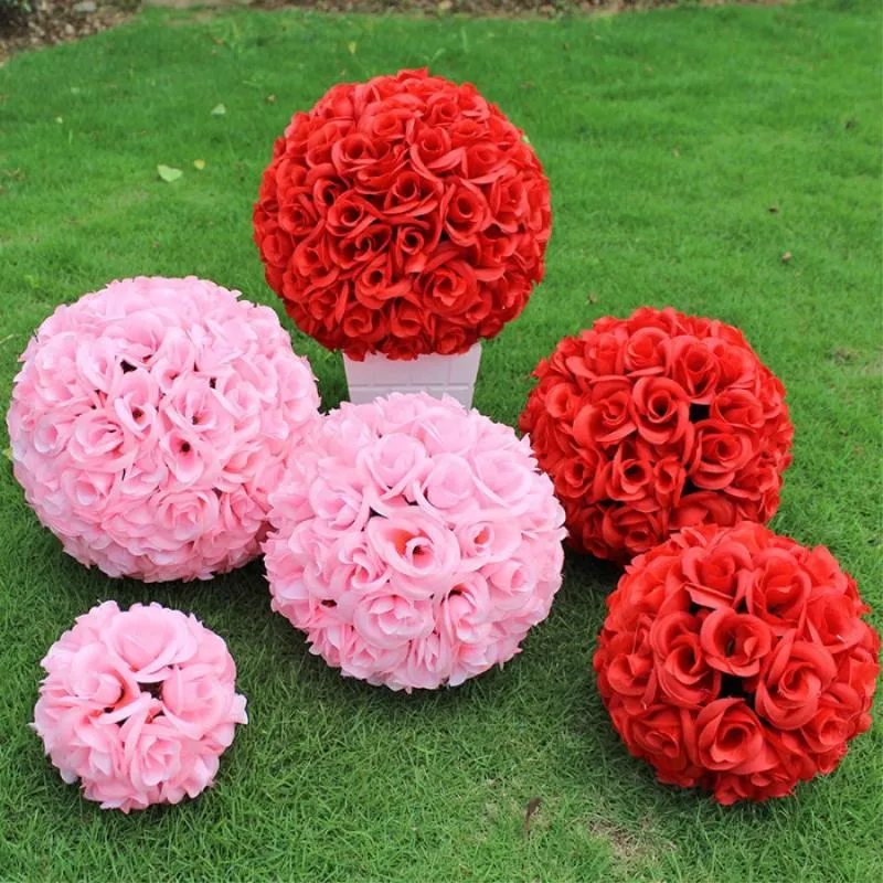 Dekorativa blommor kransar 20 cm/ 8 tum bröllopsdekorationer Silk Kissing Pomander Rose Balls Bouquet