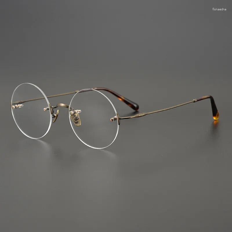 Okulary przeciwsłoneczne Ramy 2023 Retro Niebieskie światło okrągłe okulary bez obręczy Ultra-Light Titanium Glasses Frame Men Men Męs Kobiety Małe krótkowzroczność Recepta