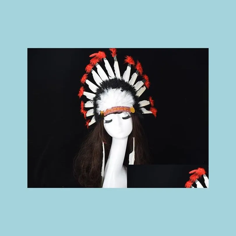 Partyhüte Indische Feder Kopfschmuck Krone War Bonnet Halloween Kostüm Kostüm Hut Stirnband Mütze Colorf Teens Adts Favors Drop De Dhplt