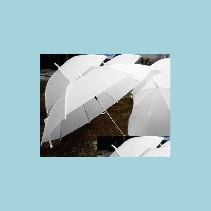 Parasol prysznic ślubny biały nylon parasol parasol wodoodporna długa rączka deszczowa dekoracja mody Favors Drop Deliv Dhjhm