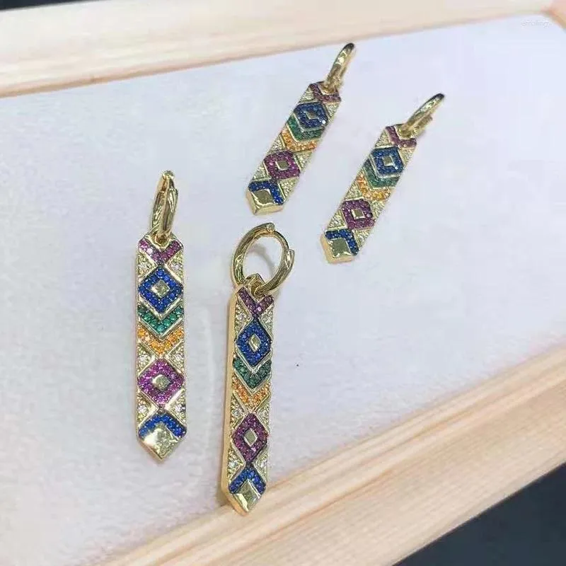 Brincos pendurados 2 pares/lote feminino estilo de alta qualidade barra reta em forma de ouro colorido CZ