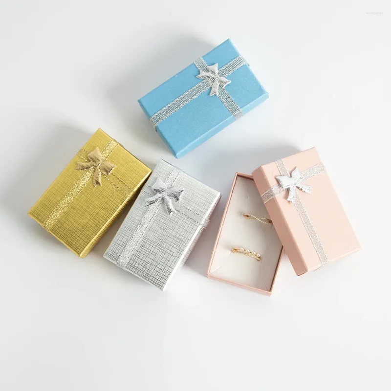 Jewelry Pouches 100pcs 5x8cm Cardboard Boxes Small Gift Box Case Pendent Necklace Earring Ring Packaging Organizer With White Sponge