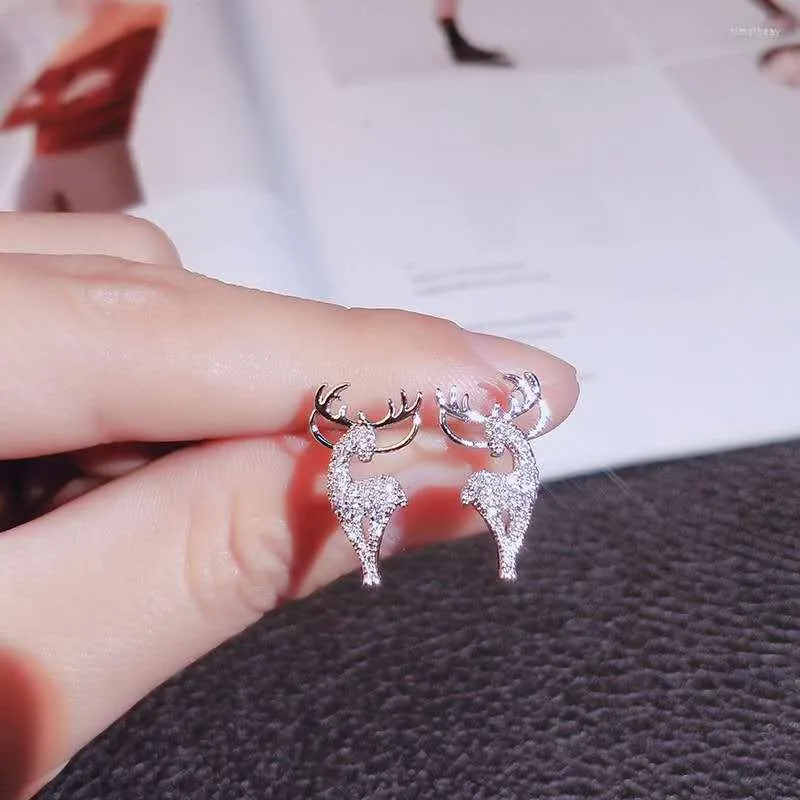 Stud Earrings Christmas For Women 2023 Trendy Rhinestone Elk Pave Zircon Deer Festival Party Gifts Animal Jewelry Wholesale