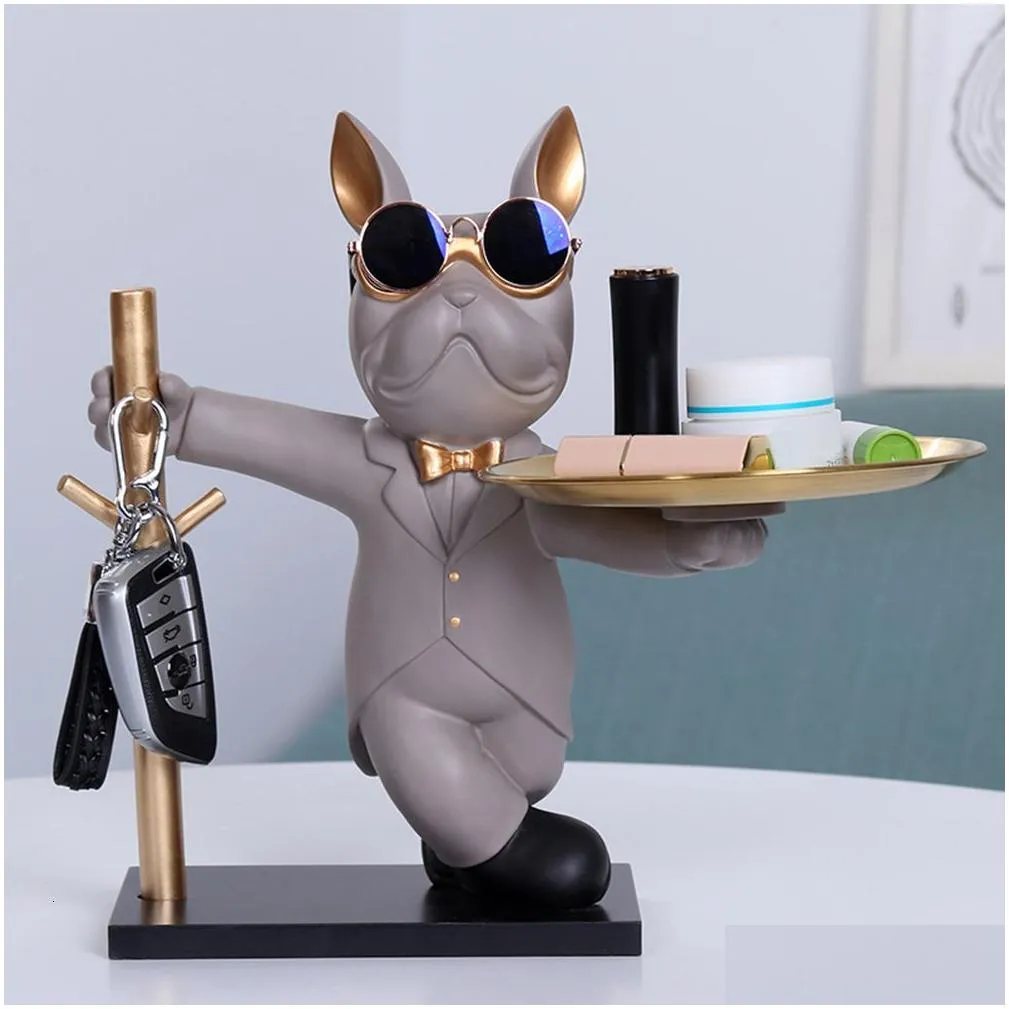 Decorative Objects & Figurines Decorative Objects Figurines Dog Ornament Big Mouth French Bldog Butler Storage Box With Tray Nordic Ta Dhxw6