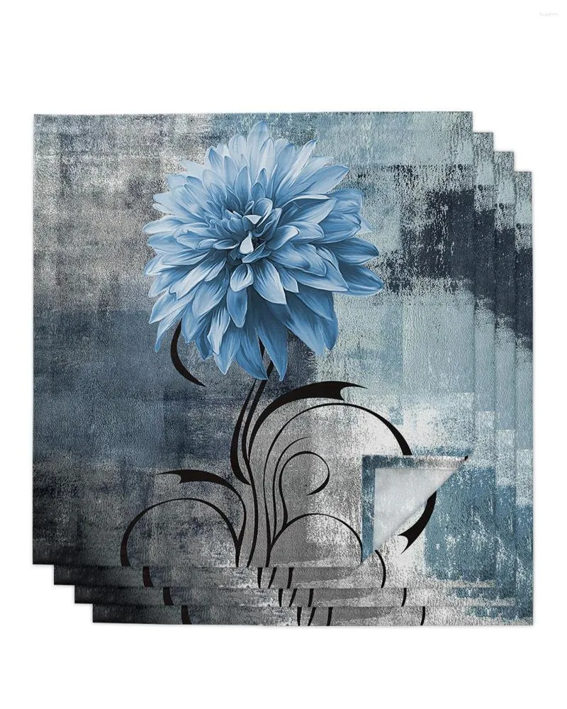 Tafel servet 4 stks dahlia olieverfschilderij blauw vierkant 50 cm feest bruiloft decoratie doek keuken diner serveer servetten