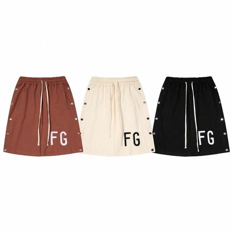 2022 Summer New European and American High Street Fashion Brand FOG Buckle Shorts Lace-up Simple Casual Pants Men Q8FT#