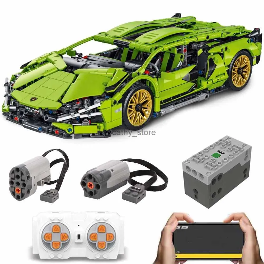 Автомобильные игрушки 1280 шт. Технический зеленый Lamborghini Super Sports Car Building Block MOC Модель гоночного автомобиля Сборка кирпичей Игрушка для детей GiftsL231114