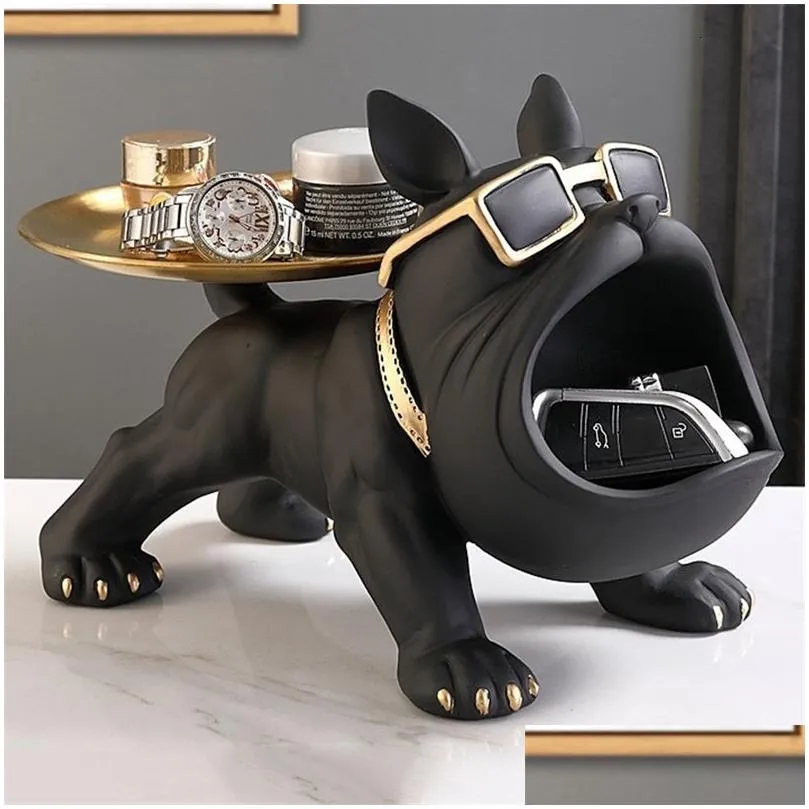 Decorative Objects & Figurines Decorative Objects Figurines Dog Ornament Big Mouth French Bldog Butler Storage Box With Tray Nordic Ta Dhxw6