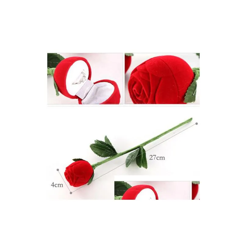 Jewelry Boxes Red Rose Shape Rings Pendants Gift Box Earrings Veet Ring For Men Valentines Day Drop Delivery Packagin Dhgarden Dhxy8