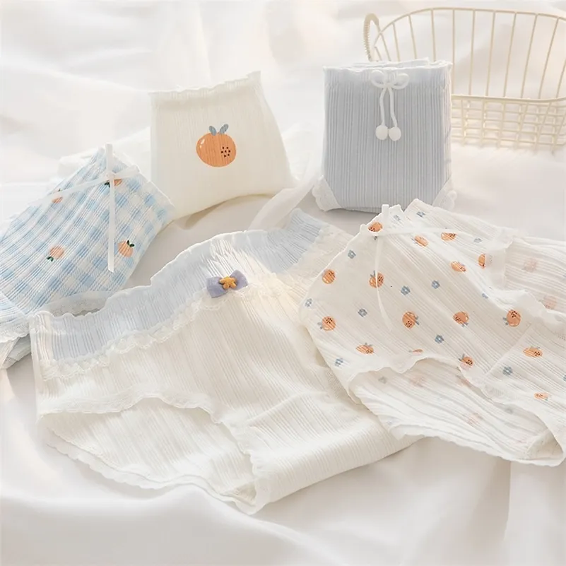 Dames slipje 6 pc's/set middelste taille slipje dames comfort katoenen slips schattig oranje kanten ondergoed vrouwelijke lingerie meisjes slipjes ondergoed 230414