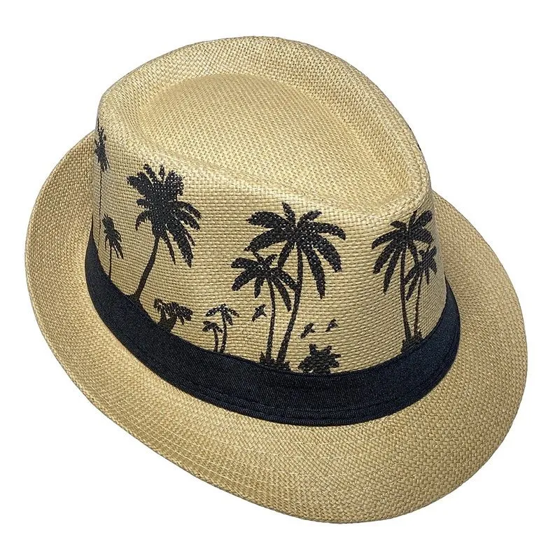 Unisex Maple Leaf Print Paper Straw Jazz Hats For Men Women Summer Outdoor Sun Protection Hat Beach Travel Panama Cap Fedoras