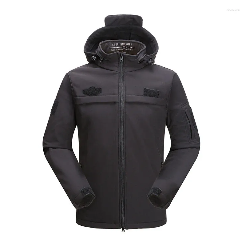 Hunting Jackets Outdoor Cycling Fleece Warm Windbreaker Coat Men Winter Hiking Camping Climbing Windproof Thermal Black Tactical Hoody