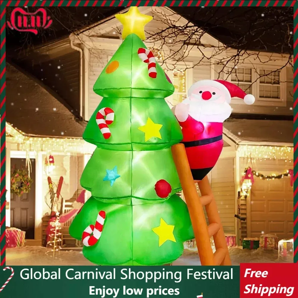 Christmas Decorations 7 FT Inflatable Tree with Santa Claus Outdoor Blow Up Yard Decoration Buildin LEDs Lighted 231113