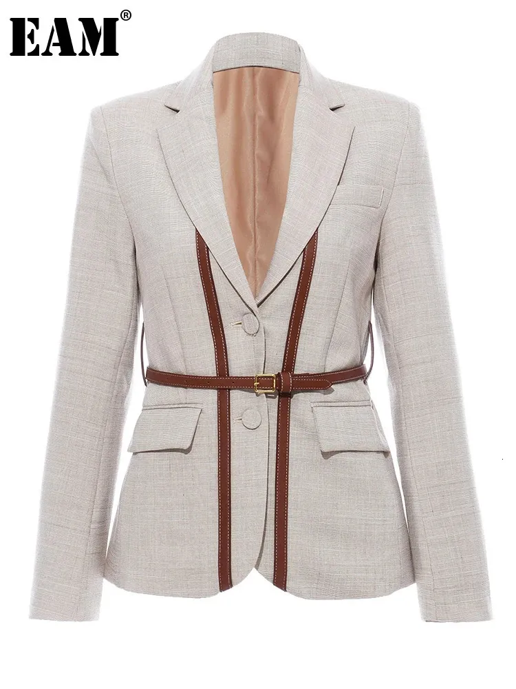 Damespakken Blazers EAM Dames Split Pu-leer Korte Blazer Revers Lange mouw Losvallend jasje Mode Lente Herfst 2023 1K458 231113