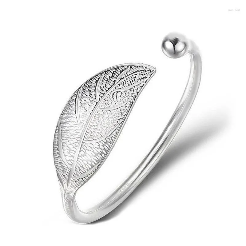 Bangle Fashion Open Silver Plated Leaf Charm Bracelets Bangles For Women Wedding Adjustable Bracelet Pulseira Feminina