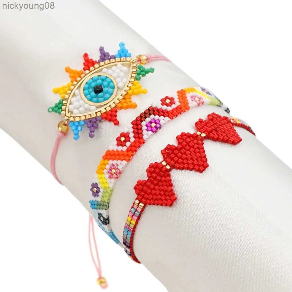 Perlen YASTYT Miyuki Armband für Frauen Handgefertigter gewebter Schmuck Freundschaftsherz Valentinstag Pulsera Türkisches Auge Armbänder Sommer StrandL231114