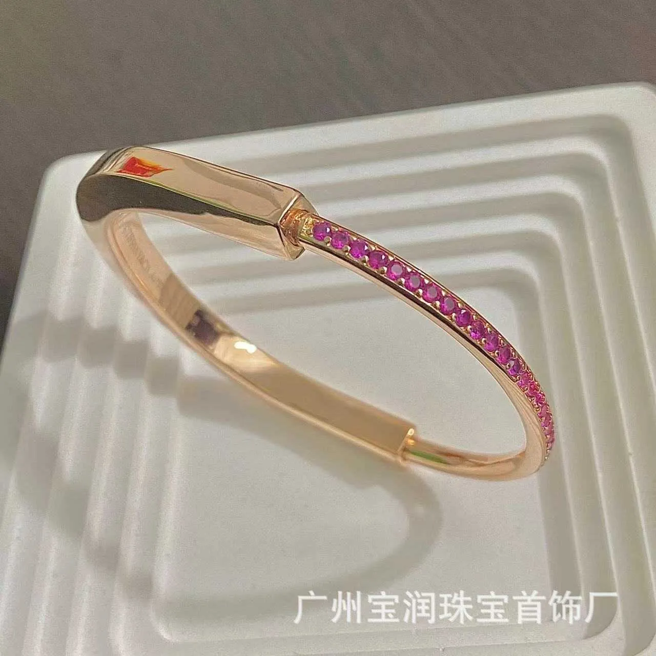 Hot Picking TFF New Lock Series Rose Gold Pink Diamond Bracelet Simple High Edition