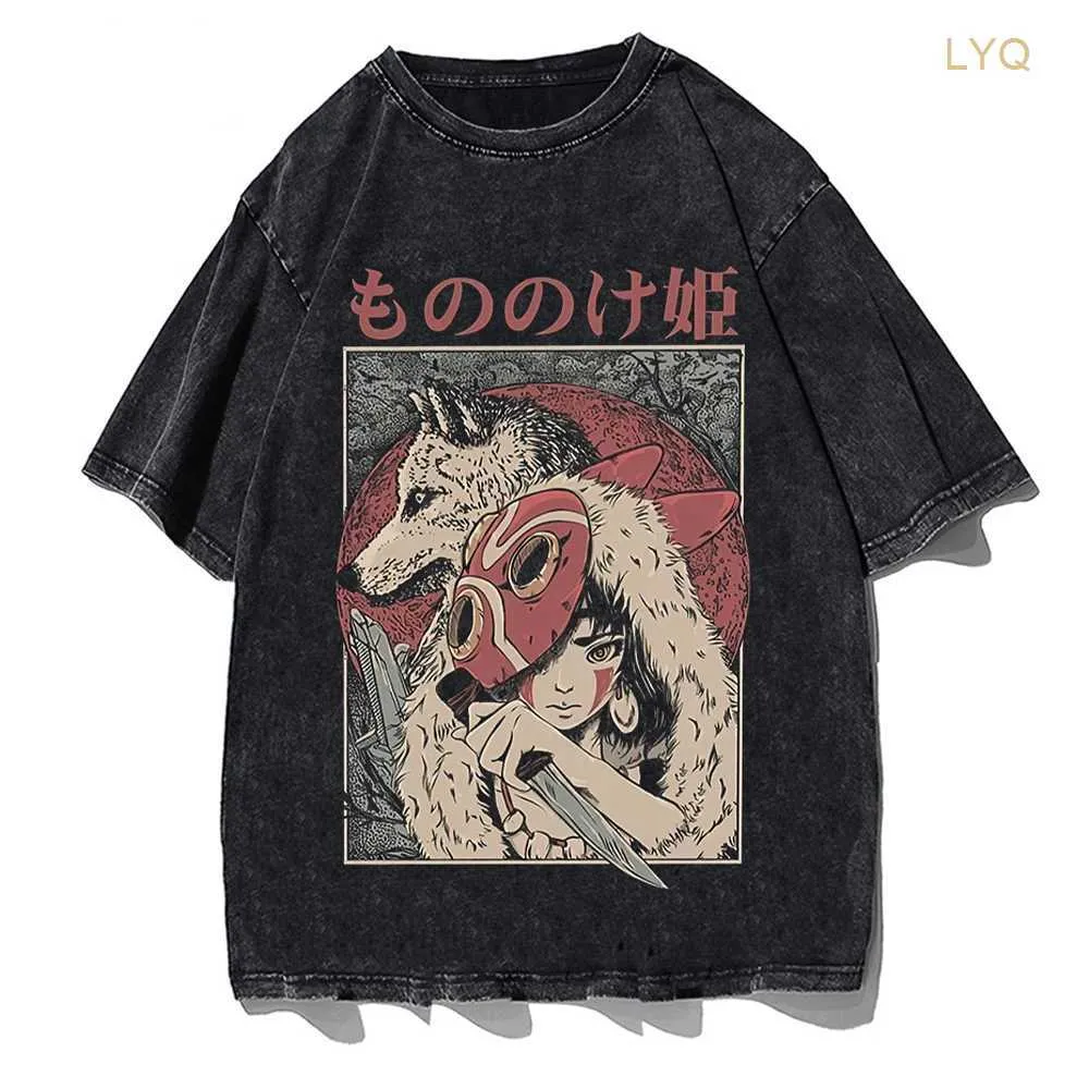 メンズTシャツメンズプリンセスモノノークヒンテシャツアニメスタジオジブリコットンカジュアルショートスリーブティーギフトアイデアTシャツ