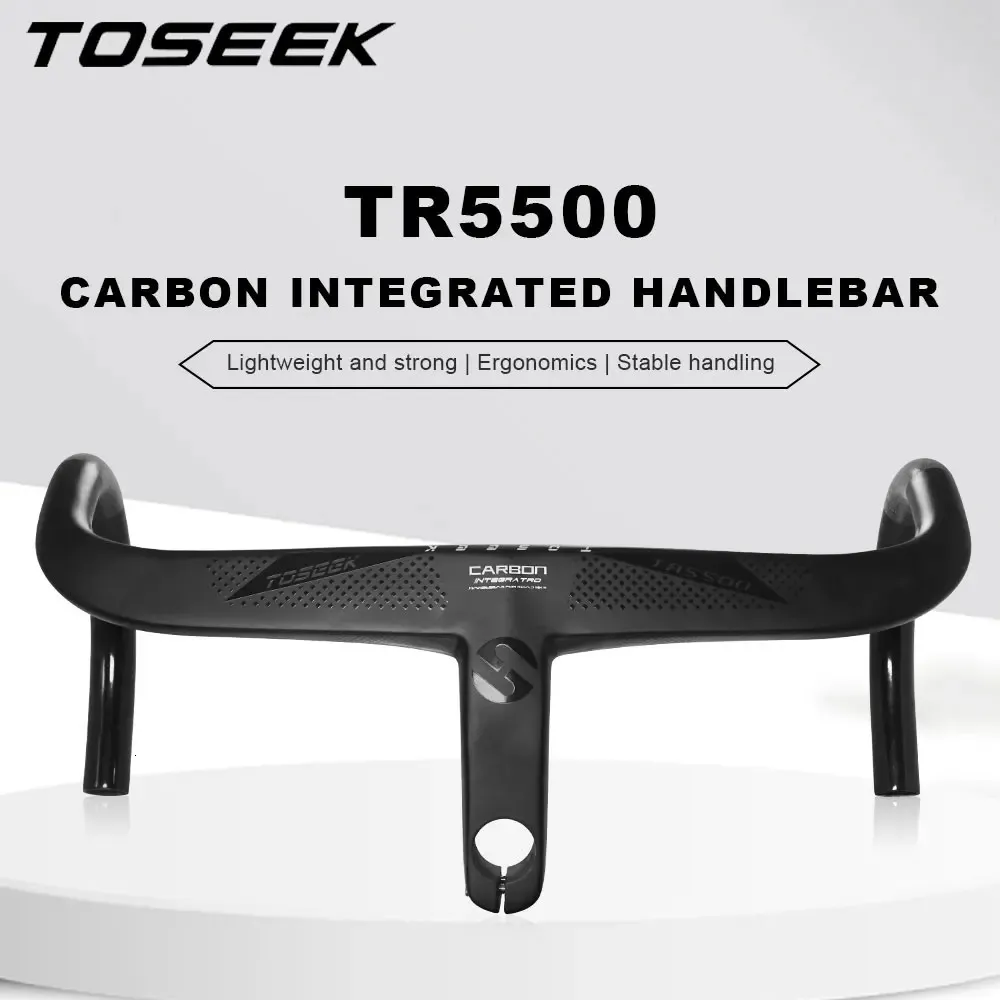 バイクハンドルバーコンポーネントTOSEEK TR555ロードフルカーボンファイバーステム統合自転車ハンドルバーウルトラライト28 6mmサイクリングパーツアクセサリー231114