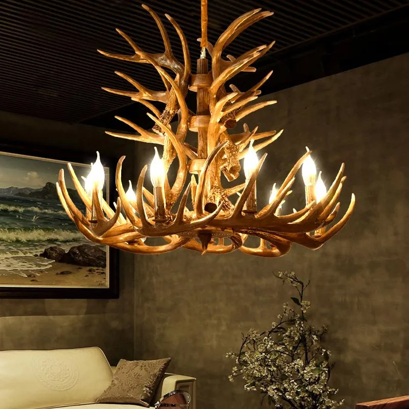 Chandeliers American Retro Brown White Chandelier Lighting Resin Antler 4/6/9 Luxury Vintage For Home Kitchen Fixtures