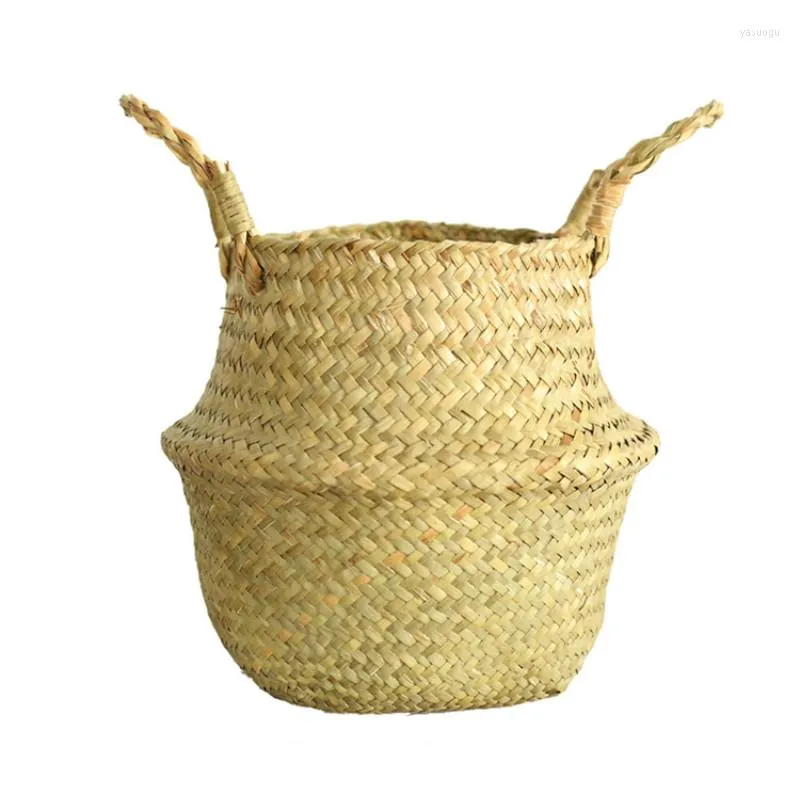 Vases Seaweed Hand-Woven Flower Basket Pot Handmade Vine Woven Blue Binaural Folding Storage Nordic Style Decoration Decorvase