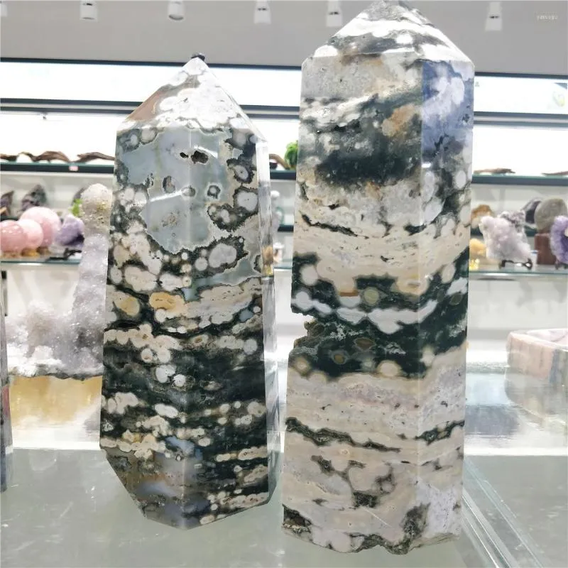 Decorative Figurines Natural Fisheye Ocean Jasper Column Sea Jade Crystal Stones And Minerals Large Tower Living Room Design Feng