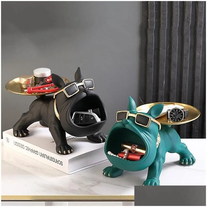 Decorative Objects & Figurines Decorative Objects Figurines Dog Ornament Big Mouth French Bldog Butler Storage Box With Tray Nordic Ta Dhxw6