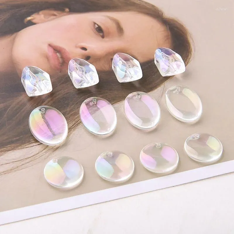 Brincos pendurados 10 peças declaração acrílica coreana para mulheres transparente oval irregular perfurado contas facetadas material de joalheria